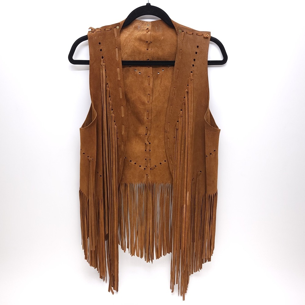 Vintage Fringe Leather‎ Vest Unisex Suede Western Boho Hippie Tribal